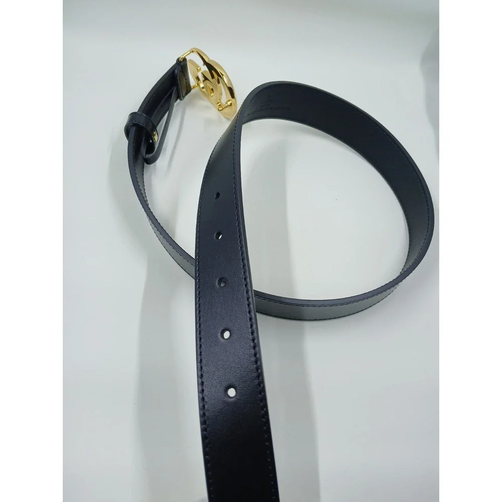NEW GUCCI Marmont‎ Belt Double G Shiny Buckle Size 75 Black Leather Authentic